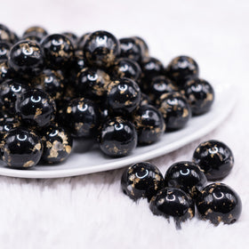 16mm Black with Gold Flake Acrylic Chunky Bubblegum Beads