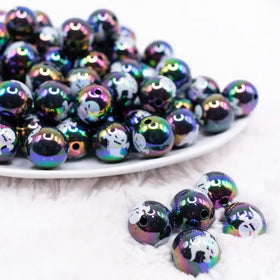 16mm Black AB with White Ghost Print Bubblegum Beads