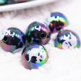 16mm Black AB with White Ghost Print Bubblegum Beads