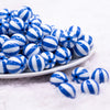 front view of a pile of 16mm Royal Blue and White Beach Ball Bubblegum Beads