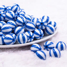 16mm Royal Blue and White Beach Ball Bubblegum Beads