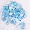 top view of a pile of 16mm Blue Acrylic Bubblegum Bead Mix