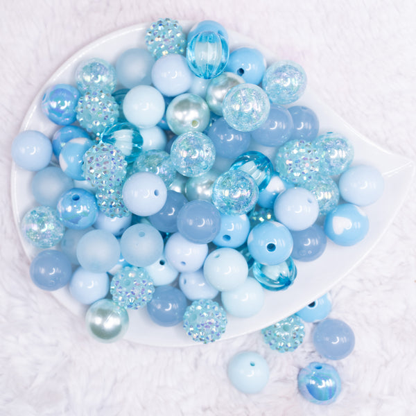 top view of a pile of 16mm Blue Acrylic Bubblegum Bead Mix