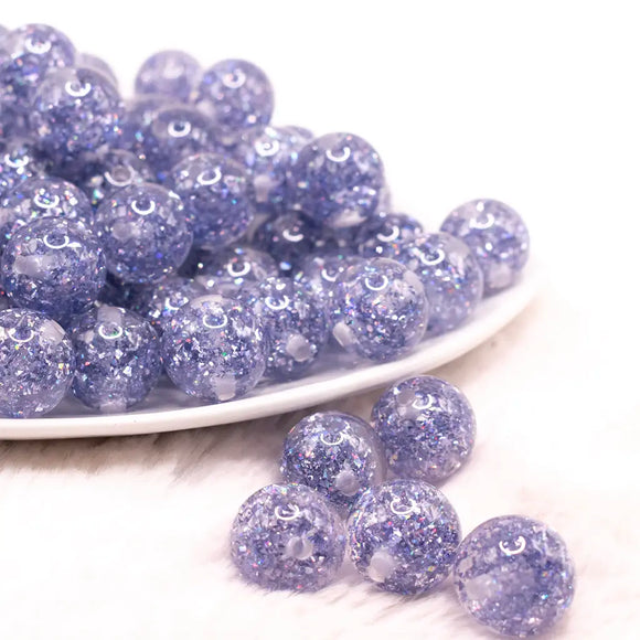 16mm Blue Glitter Twinkle Bubblegum Beads