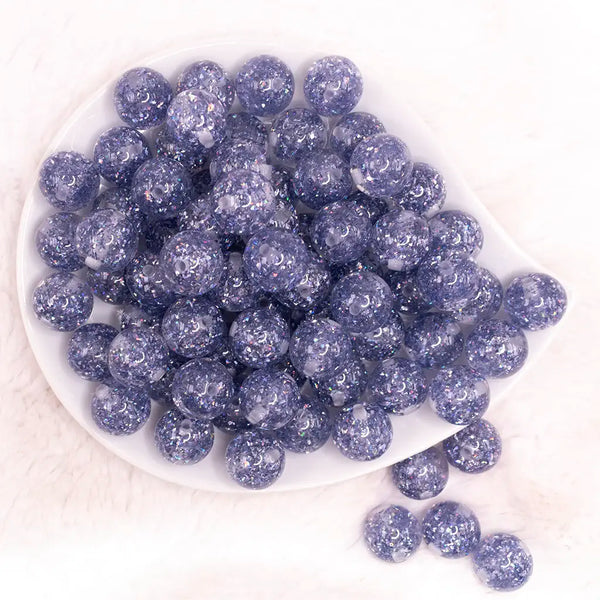 top view of a pile of 16mm Blue Glitter Twinkle Bubblegum Beads