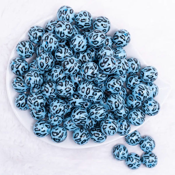 top view of a pile of 16mm Blue Leopard Print Acrylic Bubblegum Jewelry Beads