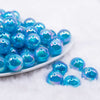 front view of a pile of 16mm Blue Opalescence Bubblegum Bead