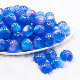 16mm Bright Blue Illusion Glitter Bubblegum Bead