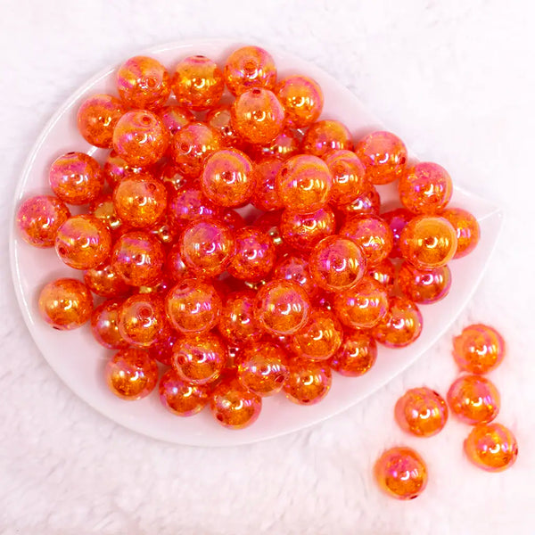 top view of a pile of 16mm Bright Orange Crackle AB Bubblegum Beads