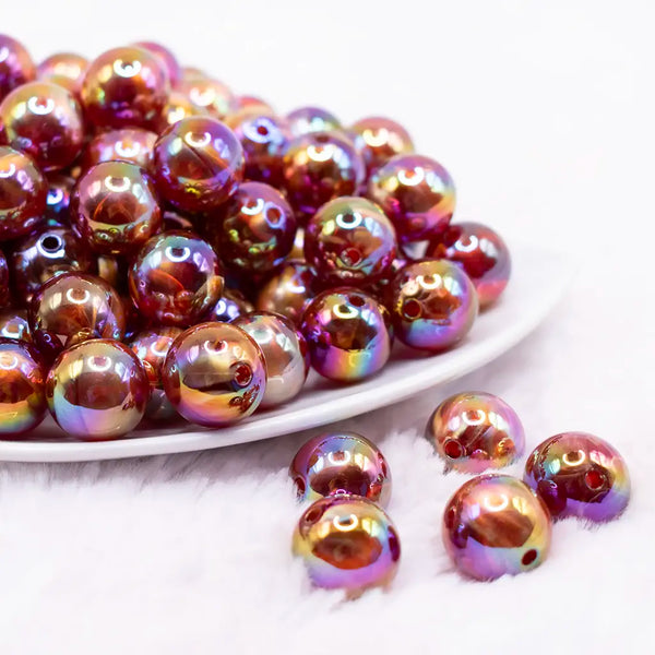 front view of a pile of 16mm Brown / Orange Marbled Bubblegum Bead