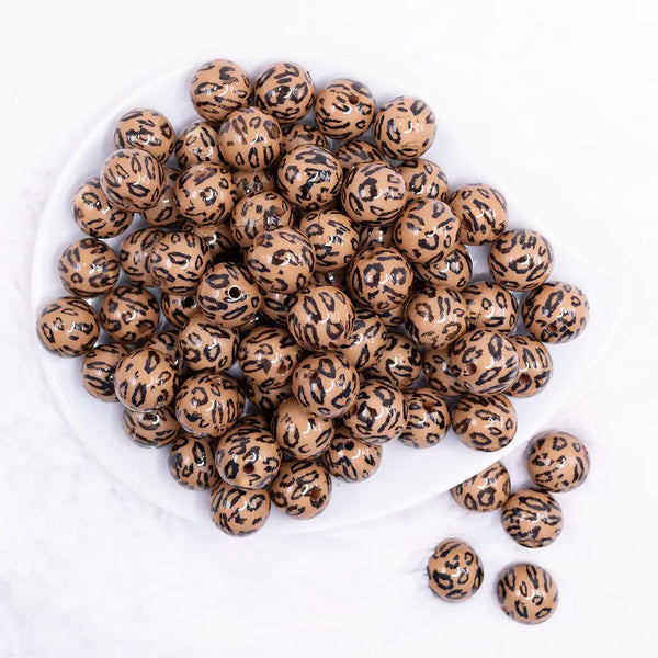 top view of a pile of 16mm Brown Leopard Print Acrylic Bubblegum Jewelry Beads