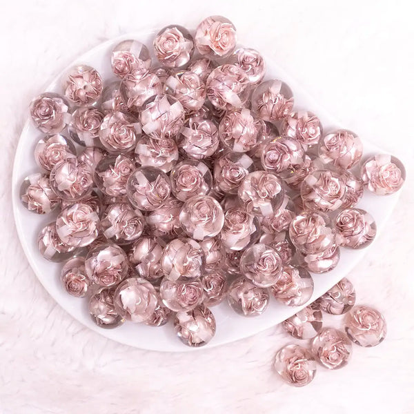 top view of a pile of 16mm Brown Rose Bubblegum Beads