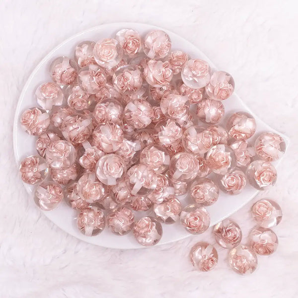 top view of a pile of 16mm Champagne Gold Rose Bubblegum Beads