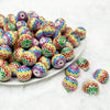 front view of a pile of 16mm Colorful Chevron Print Bubblegum Bead