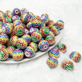 16mm Colorful Chevron Print Bubblegum Bead