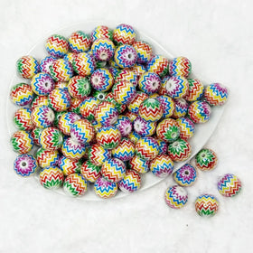 16mm Colorful Chevron Print Bubblegum Bead