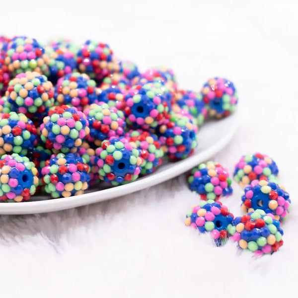 front view of a pile of 16mm Confetti Rhinestone Bubblegum Beads