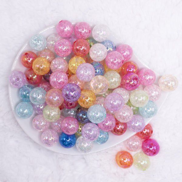 top view of a pile of 16mm Crackle Mix AB Bubblegum Beads Bulk