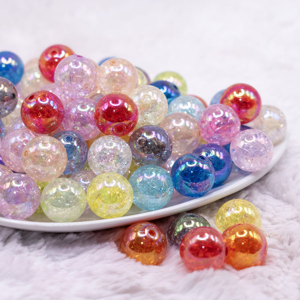 front view of a pile of 16mm Crackle Mix Acrylic Bubblegum Beads Bulk - 100 Count
