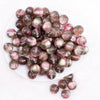 top view of a pile of 16mm Dark Tea Rose Illusion Glitter Bubblegum Bead