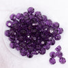 top view of a pile of 16mm Deep Purple Transparent Faceted Bubblegum Beads