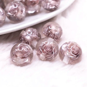 16mm Gray Rose Bubblegum Beads