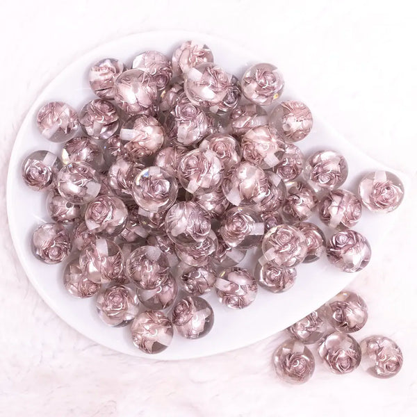 top view of a pile of 16mm Gray Rose Bubblegum Beads