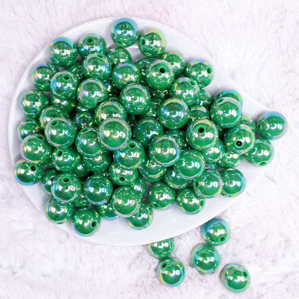 top view of a pile of 16mm Dark Green Solid AB Bubblegum Beads