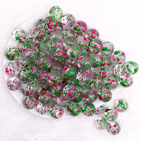 16mm Green and Hot Pink Splatter Bubblegum Bead
