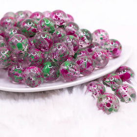 16mm Green and Purple Splatter Bubblegum Bead