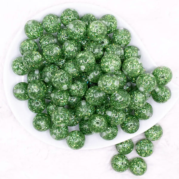top view of a pile of 16mm Green Glitter Twinkle Bubblegum Beads