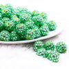 front view of a pile of 16mm Green Rhinestone AB Bubblegum Beads