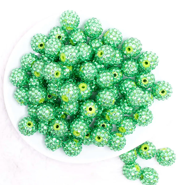 top view of a pile of 16mm Green Rhinestone AB Bubblegum Beads
