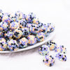 Front view of a pile of 16mm Green, Orange, Purple and Black Confetti Rhinestone Bubblegum Beads