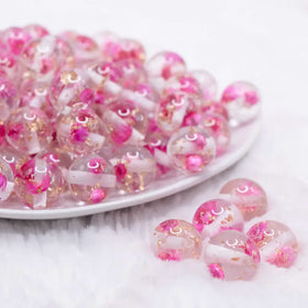 16mm Hot Pink Flaked Flower Bubblegum Bead