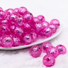 16mm Hot Pink Foil Bubblegum Beads