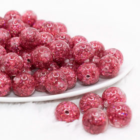 16mm Hot Pink Glitter Twinkle Bubblegum Beads
