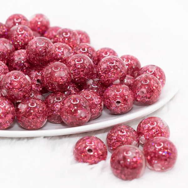 front view of a pile of 16mm Hot Pink Glitter Twinkle Bubblegum Beads