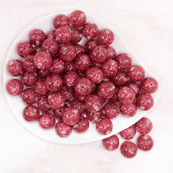 top view of a pile of 16mm Hot Pink Glitter Twinkle Bubblegum Beads