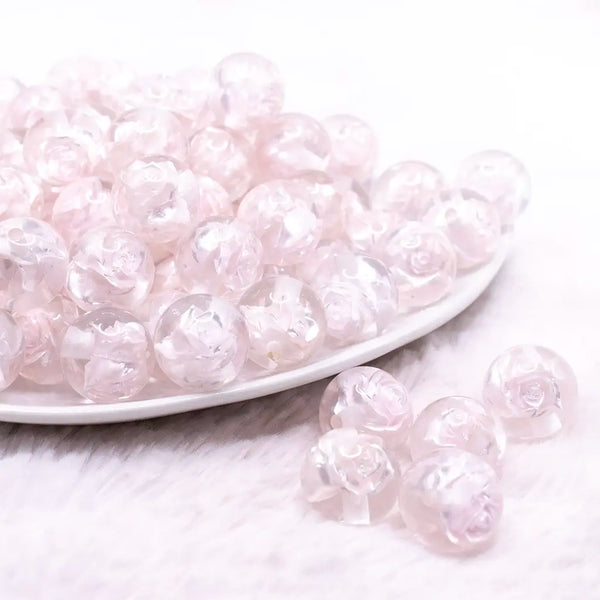 front view of a pile of 16mm Ivory Rose Bubblegum Beads