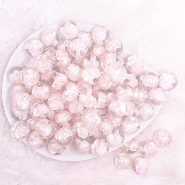 top view of a pile of 16mm Ivory Rose Bubblegum Beads