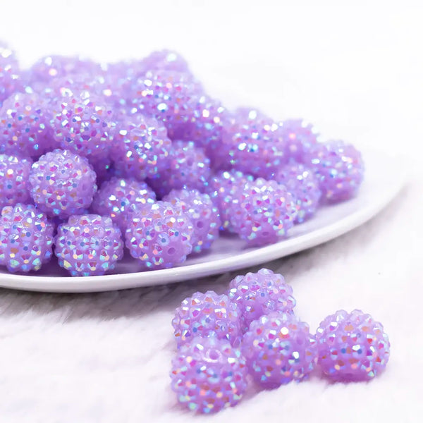front view of a pile of 16mm Light Purple Neon Rhinestone AB Bubblegum Beads