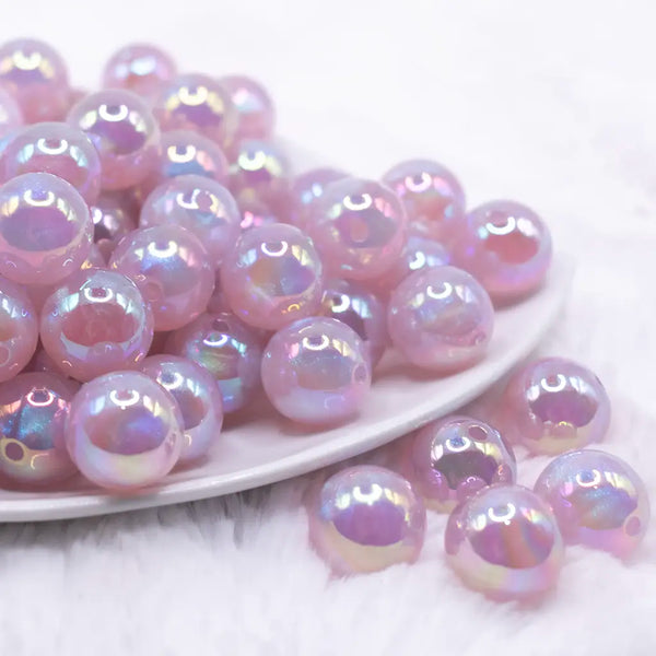 front view of a pile of 16mm Light Purple Opalescence Bubb legum Bead