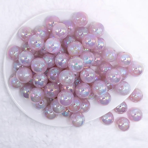 top view of a pile of 16mm Light Purple Opalescence Bubb legum Bead