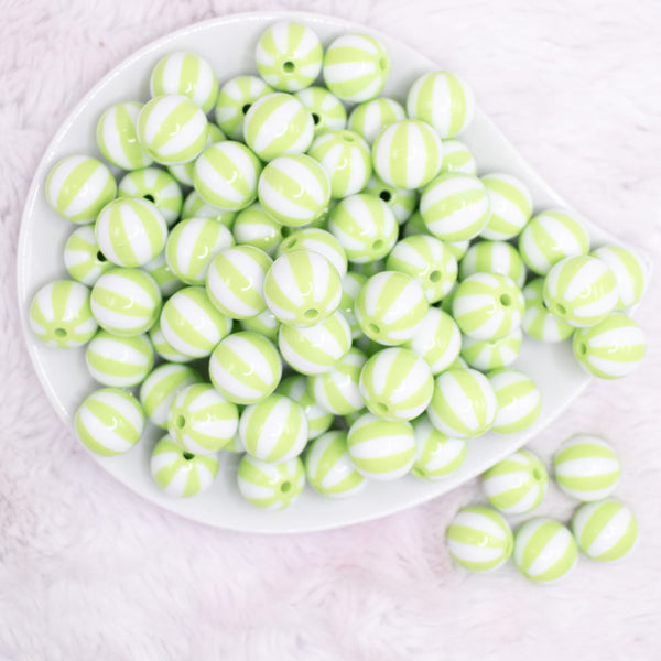 16mm Lime Green and White Beach Ball Bubblegum Beads