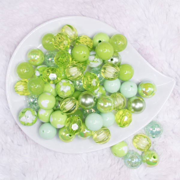 op view of a pile of 16mm Lime Green Acrylic Bubblegum Bead Mix