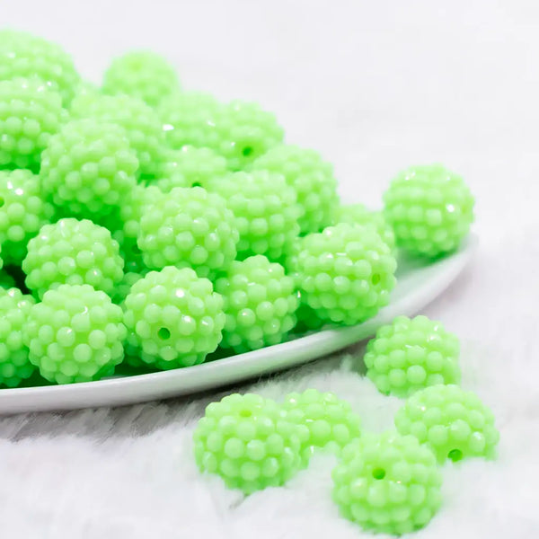 front view of a pile of 16mm Lime Green on Lime Green Rhinestone Bubblegum Beads