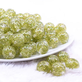 16mm Lime Green Glitter Twinkle Bubblegum Beads