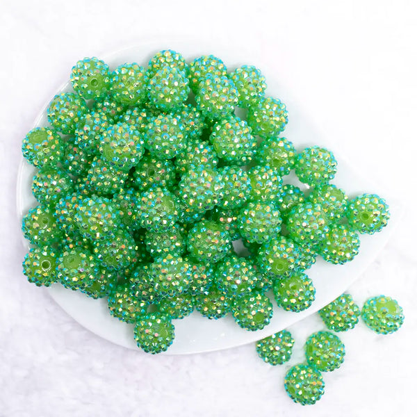 top view of a pile of 16mm Lime Green Jelly Rhinestone AB Bubblegum Beads