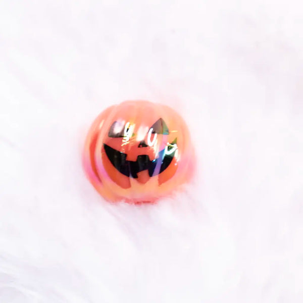 16mm Pumpkin Face on Orange AB Bubblegum Beads